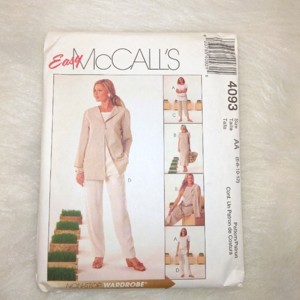 McCall's 4093 Misses unlined jacket tunic dress pants EASY sz 6-8-10-12